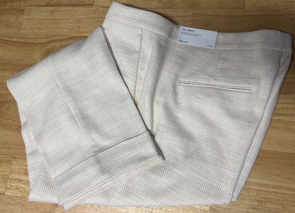 NEW Ann Taylor The Ankle High Rise Textured Trousers - Ivory/Yellow - Sz 16 Tall